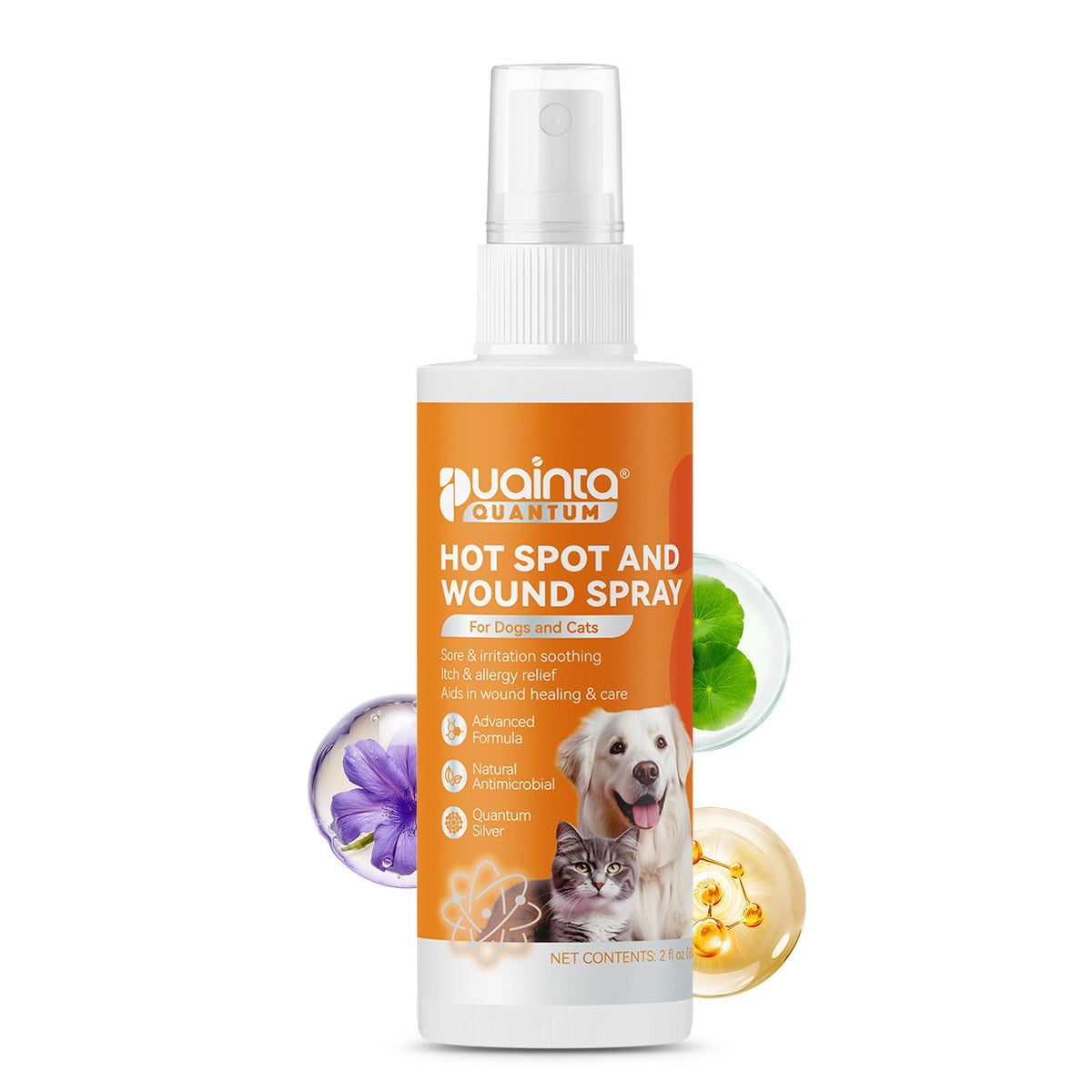 PUAINTA hot spot spray bottle for quick itchy spot relief for dogs.