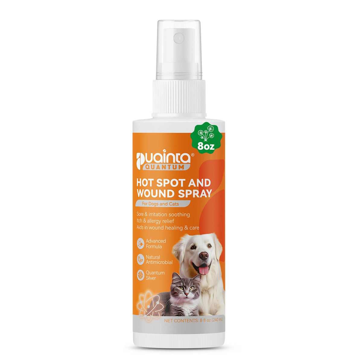 PUAINTA hot spot spray bottle front view for quick dog relief and skin care