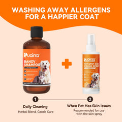 PUAINTA shampoo tea tree oil ingredient illustration signals soothing natural botanicals.