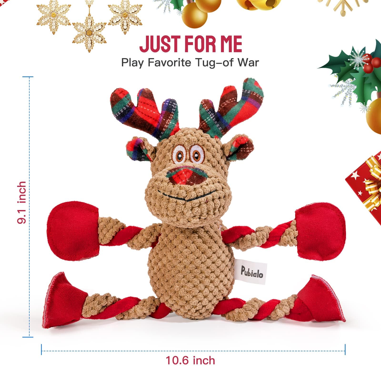 Pubialo festive Christmas design toy suitable for puppies and large breeds.