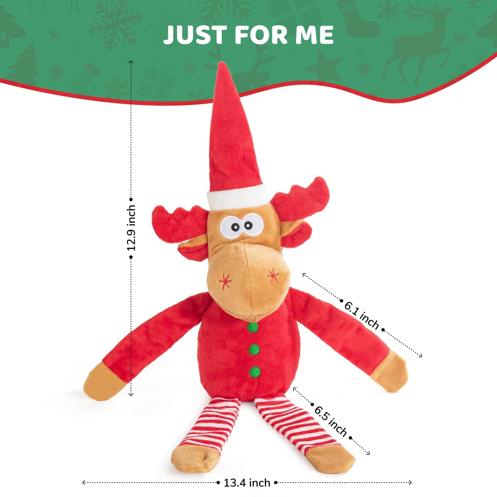 Pubialo reindeer belly squeaker plush for lively indoor play and tossing.