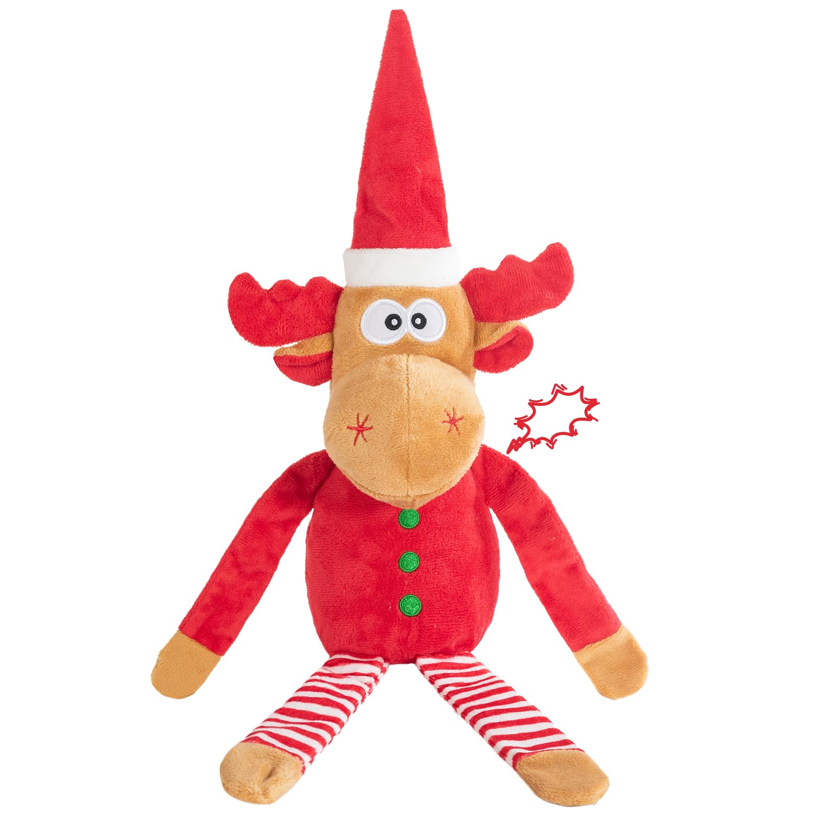 Pubialo Christmas dog toy reindeer plush with squeaker boosts interactive play and holiday fun.