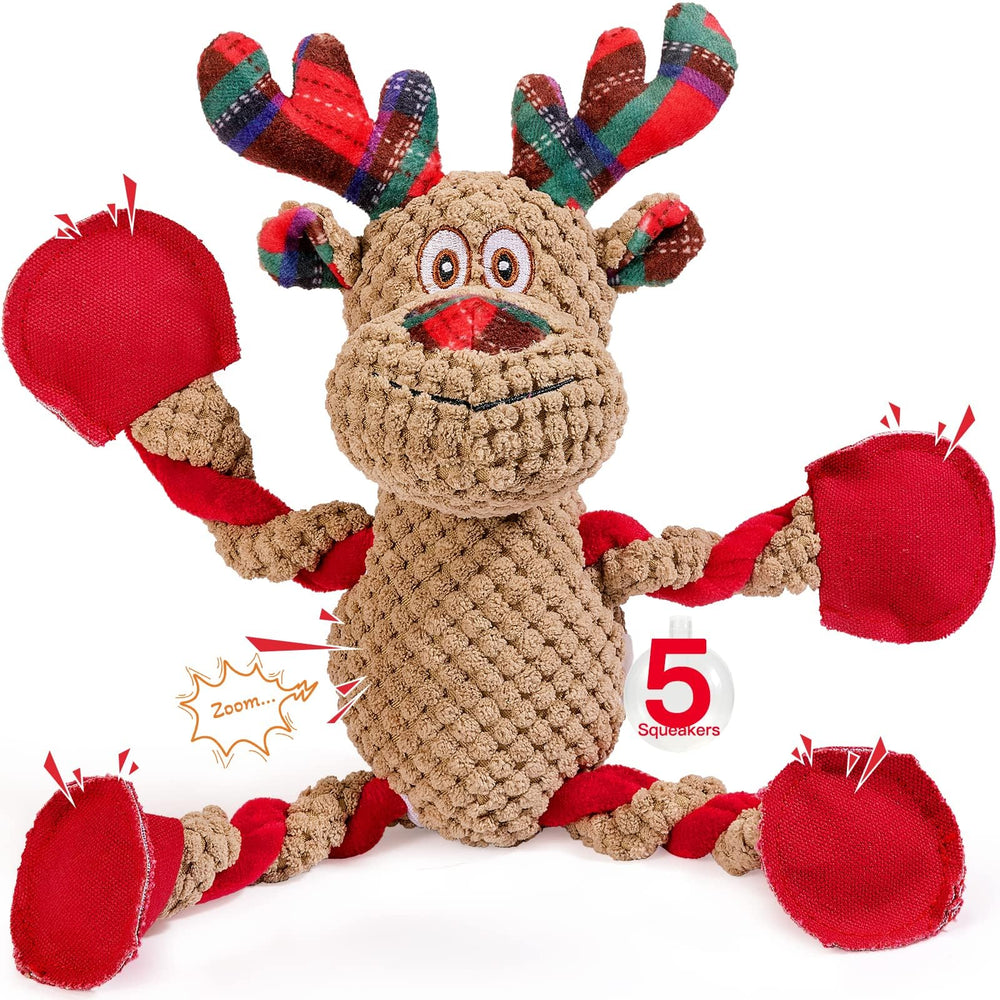 Pubialo Christmas squeaky plush dog toy with soft fabric for cozy, interactive play.