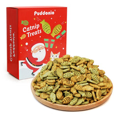 Puddonio Christmas catnip biscuits front packaging, ideal gift for cat lovers.