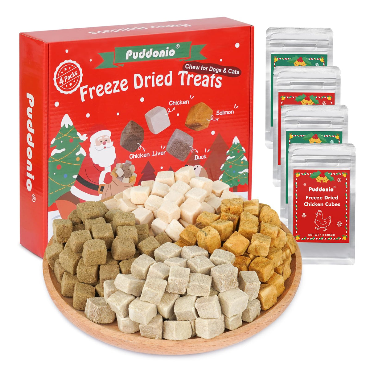 Puddonio freeze-dried chicken treat bag showcasing pure single-ingredient protein for healthy rewards