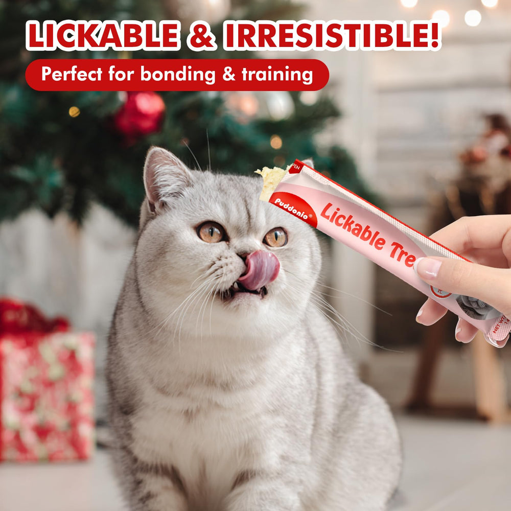 Puddonio Christmas Cat Treats in assorted flavors for varied feeding.