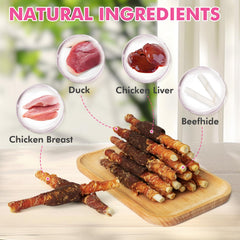 Puddonio rawhide stick with chicken, duck, liver; great training reward.