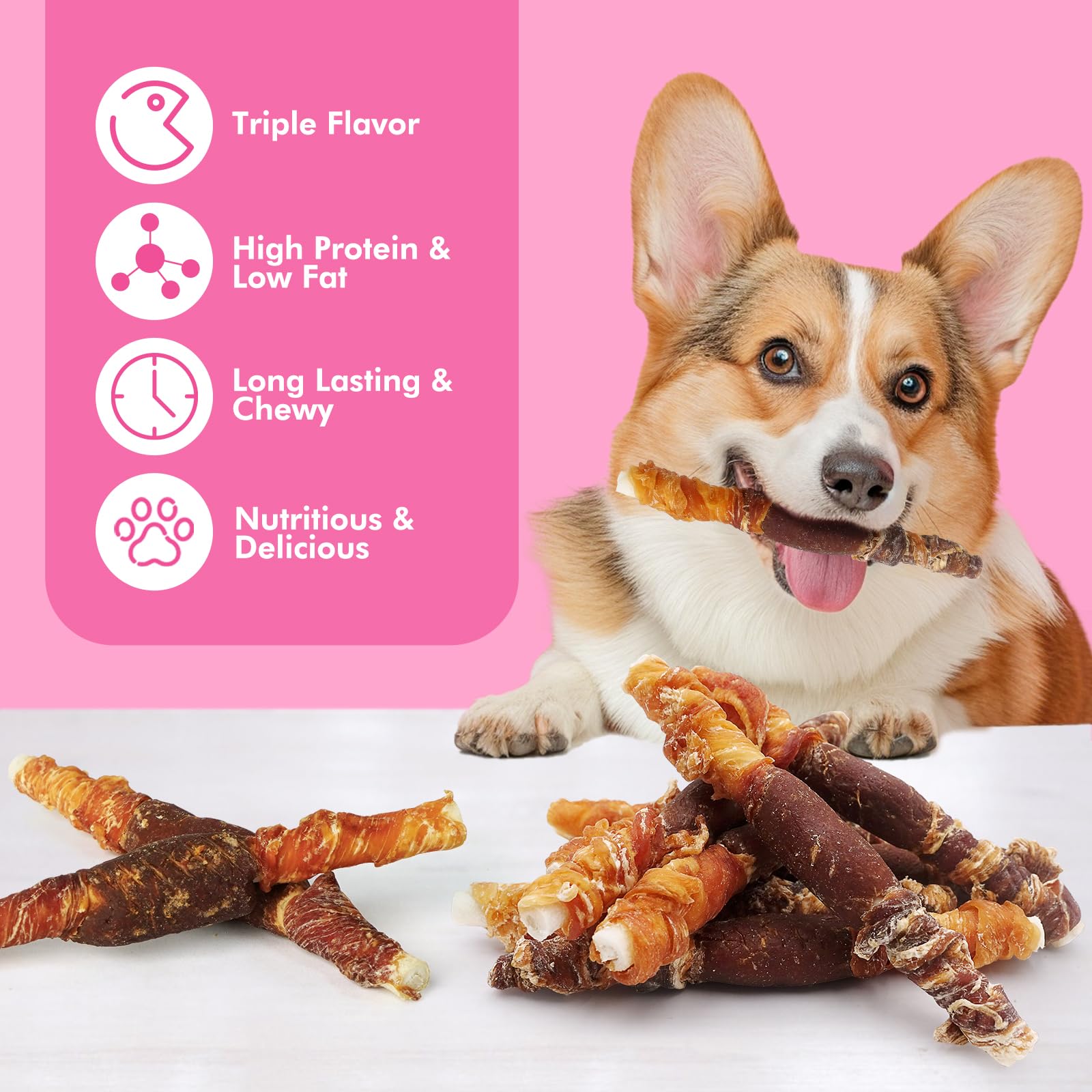 Puddonio 5-inch rawhide stick suitable for medium dogs.