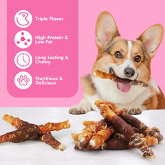Puddonio 5-inch rawhide stick suitable for medium dogs.