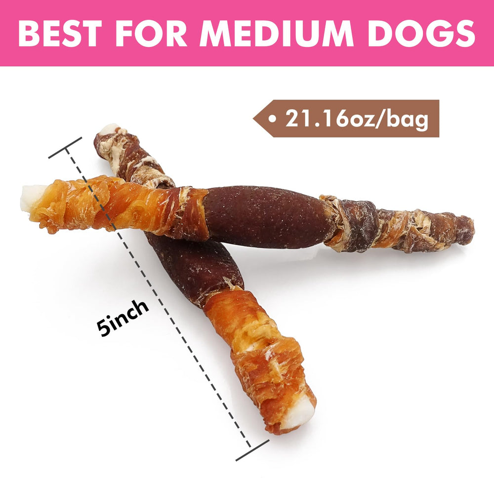 Puddonio rawhide sticks, 5 inches each; ideal for on-the-go rewards.