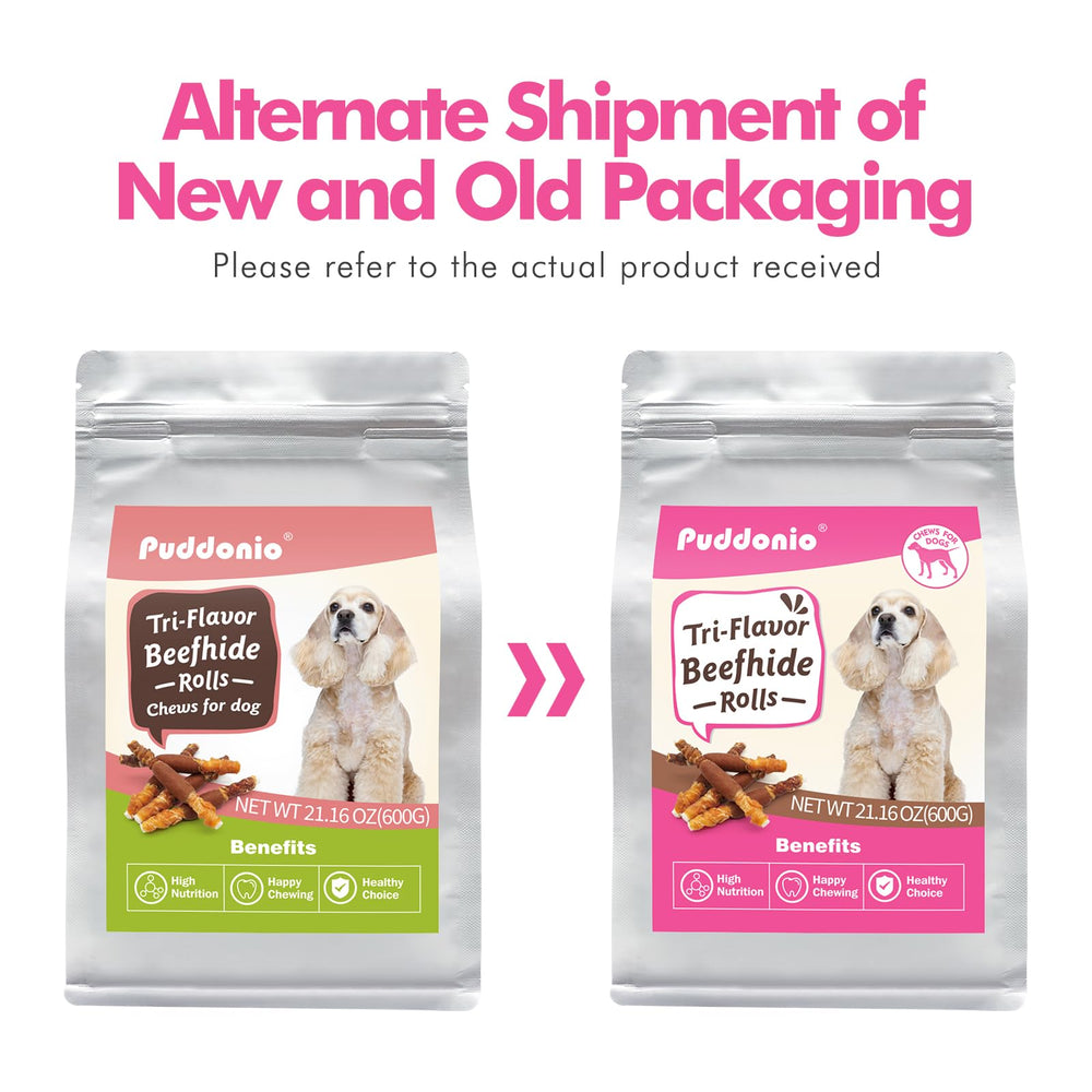 Puddonio premium beefhide chew with chicken and liver mix.