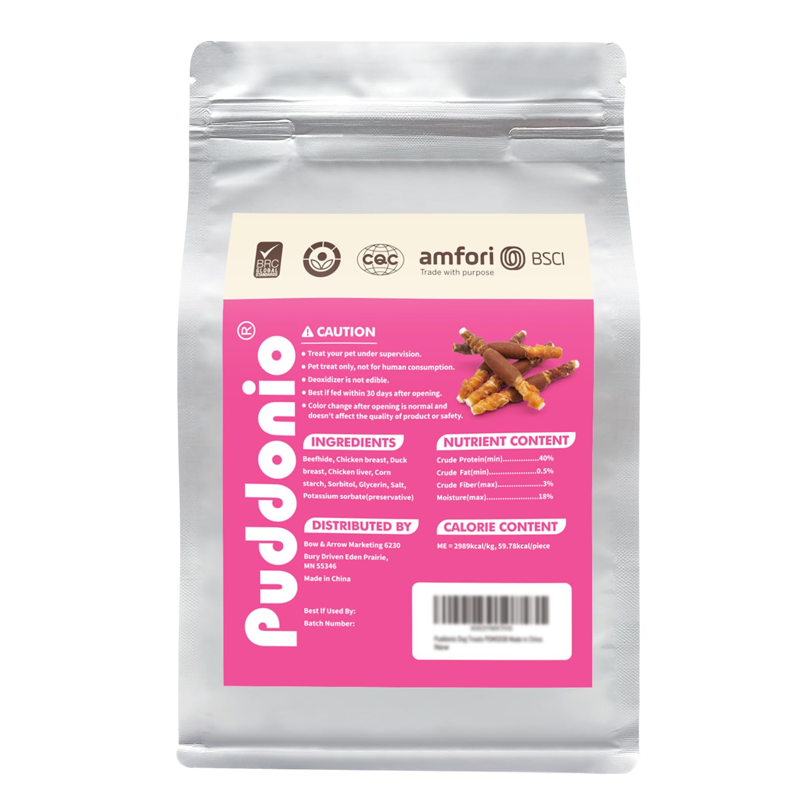 Puddonio dog treats with real chicken and liver flavor.