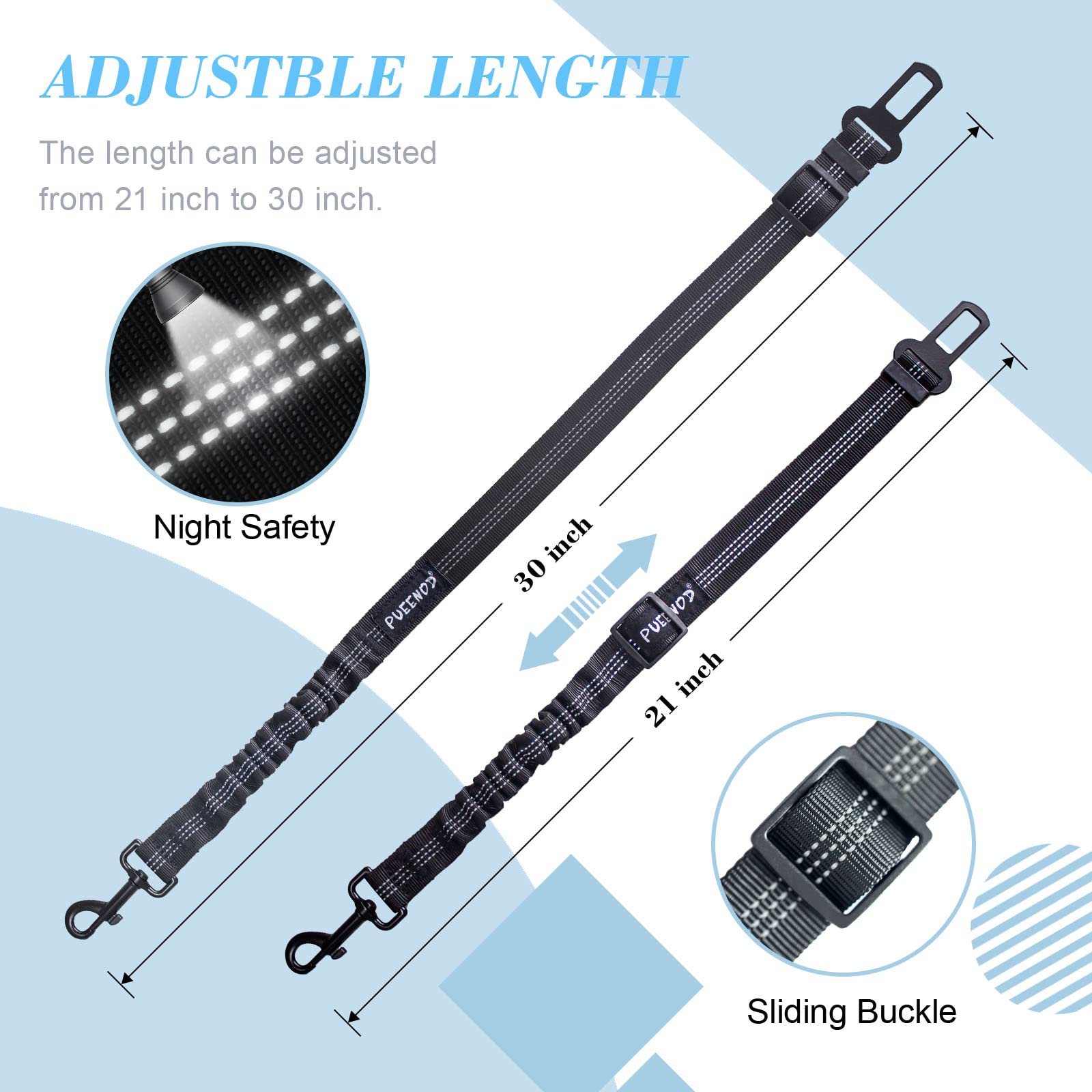 PUEENOD adjustable-tether adapts from 21 to 30 inches for all dogs
