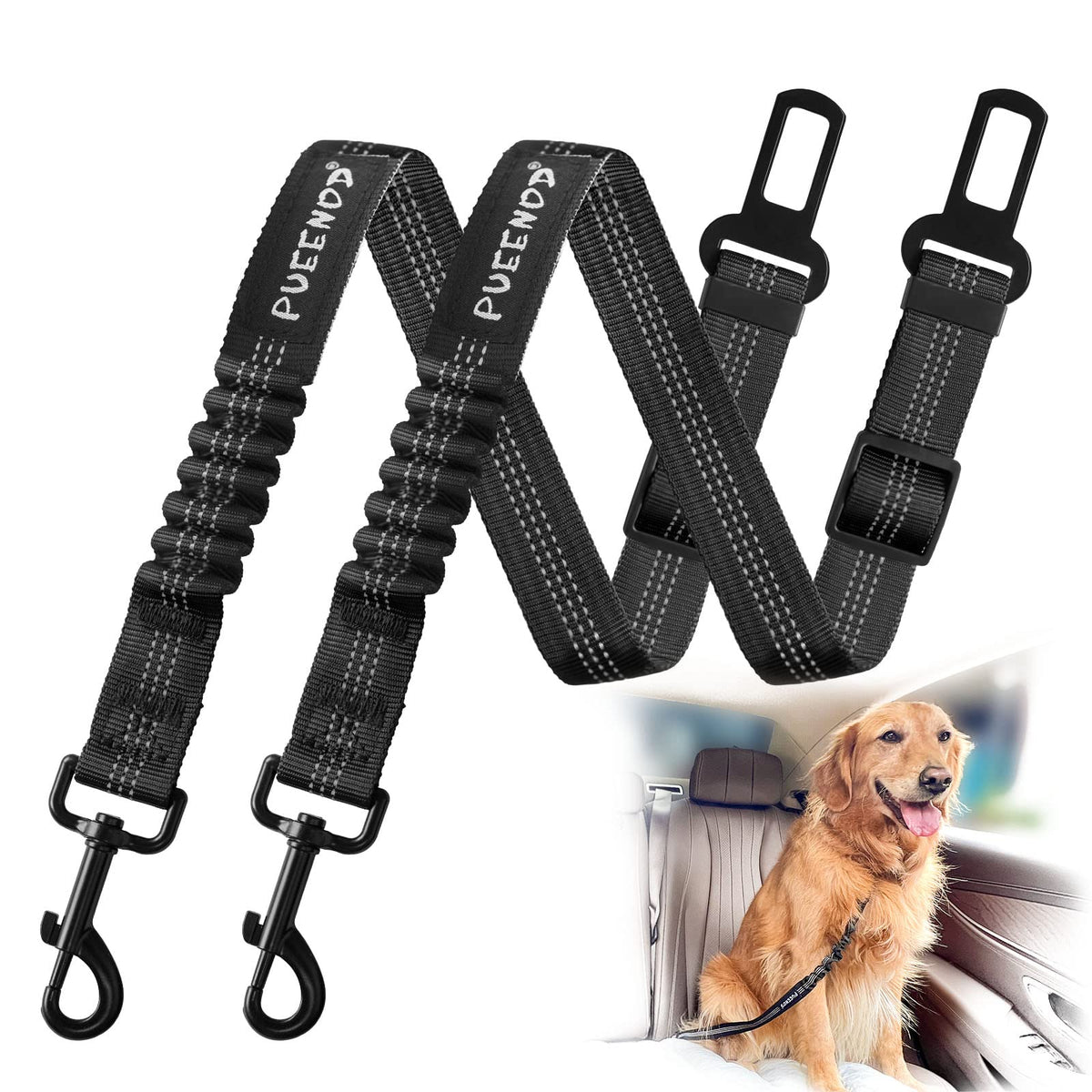 PUEENOD dog seatbelt with swivel-snap for secure travel and smooth movement