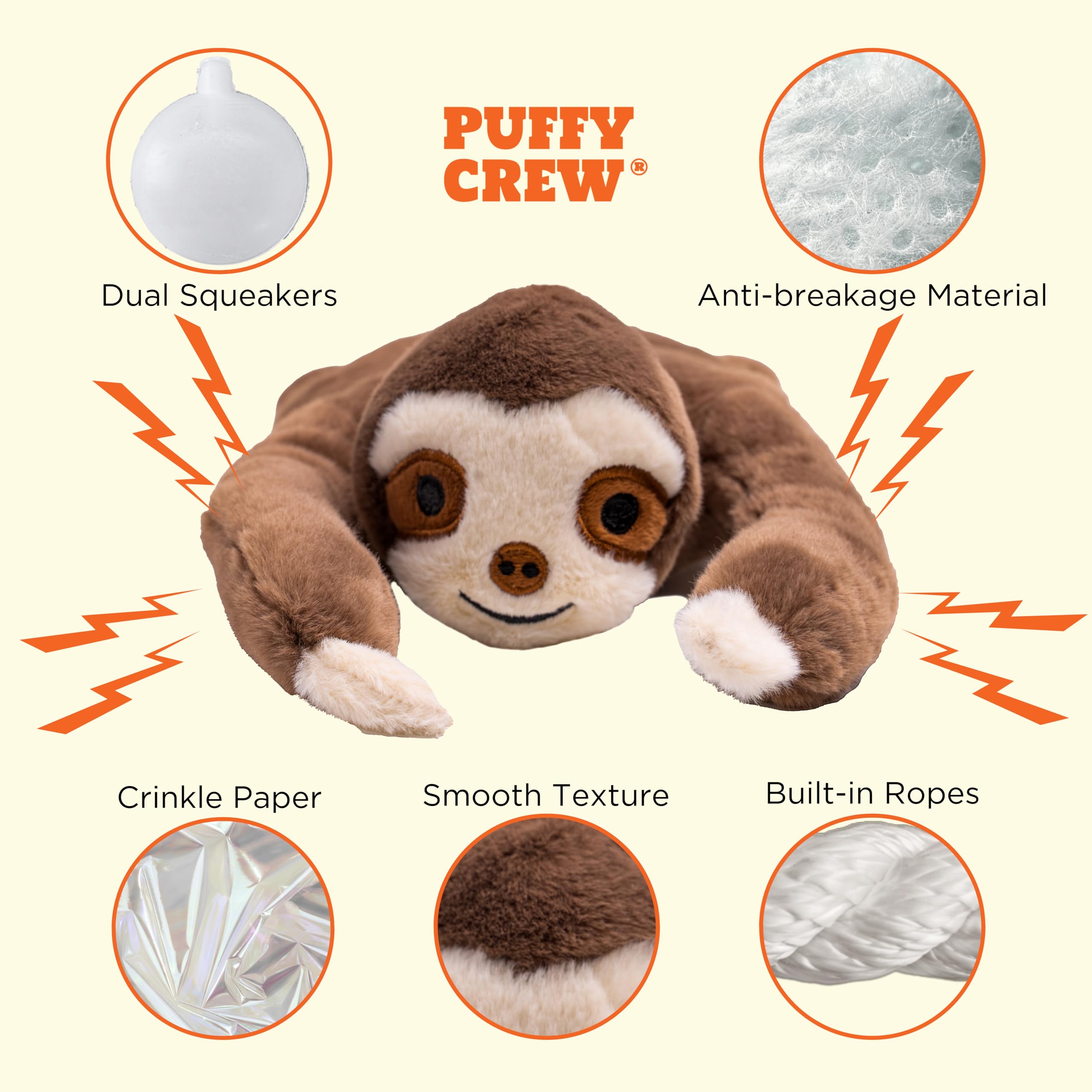 Puffy Crew Bustling Safari toy with built-in rope for durable chew sessions