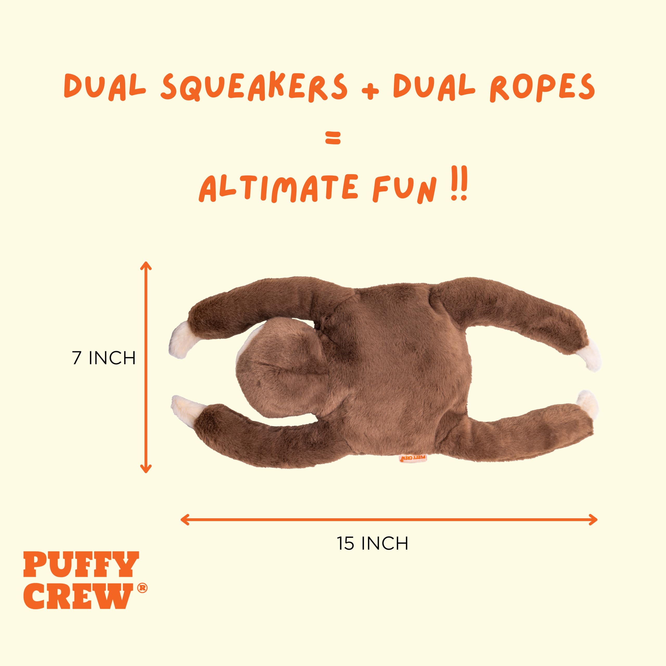 Puffy Crew Squeaky Disk dog toy features crinkle paper in limbs for sensory play