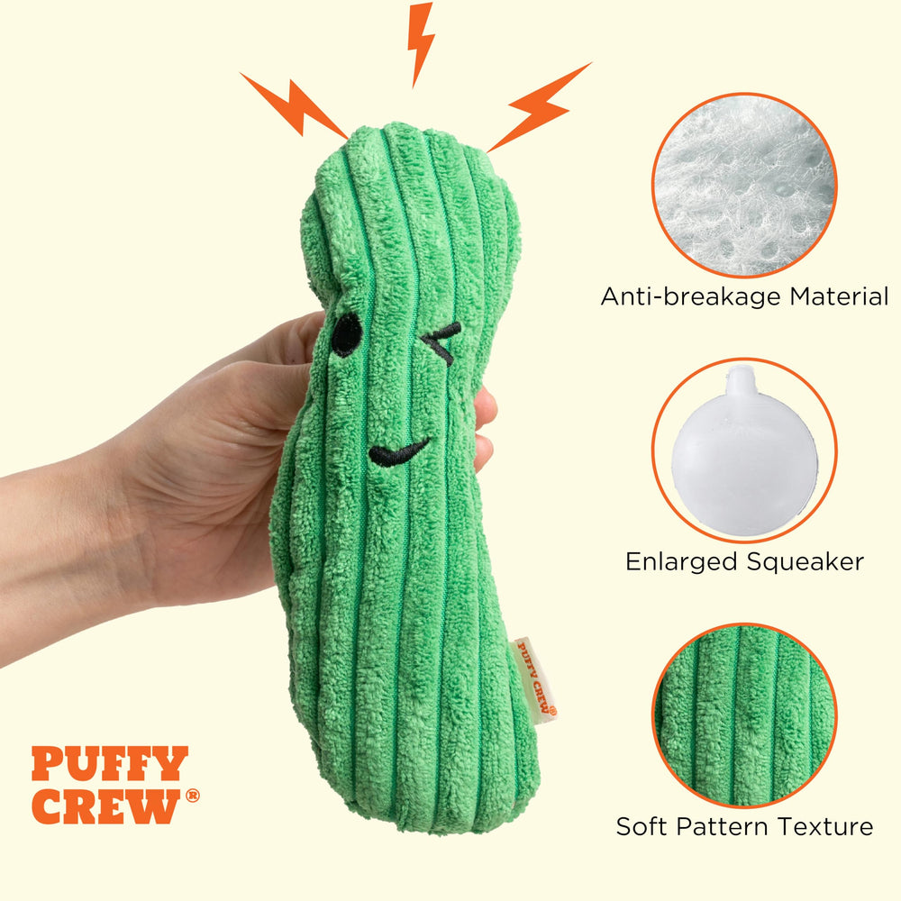 Puffy Crew Bite_Stick cucumber squeaker closeup highlighting larger squeaker for giggly moments.