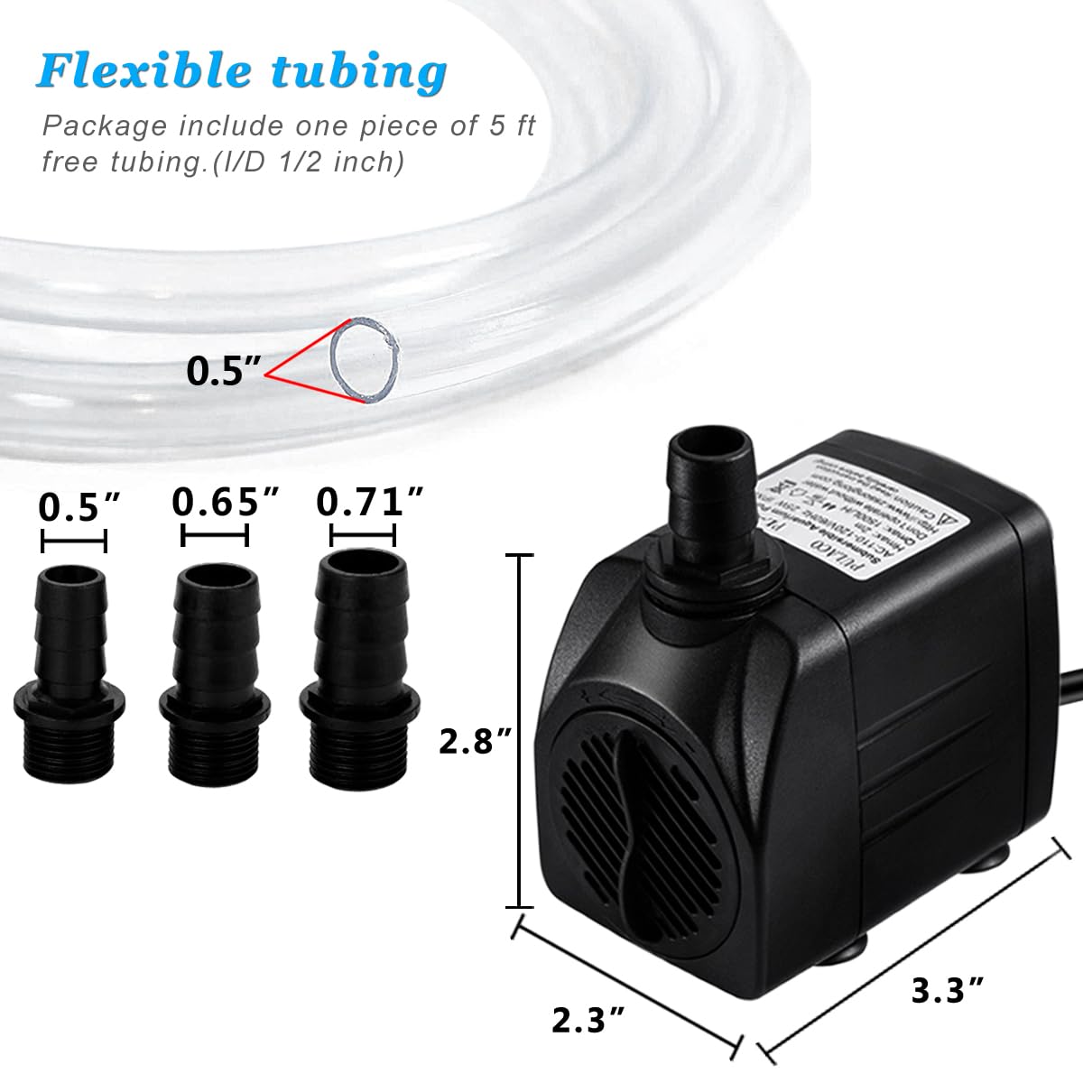 PULACO submersible pump side view showing compact footprint.