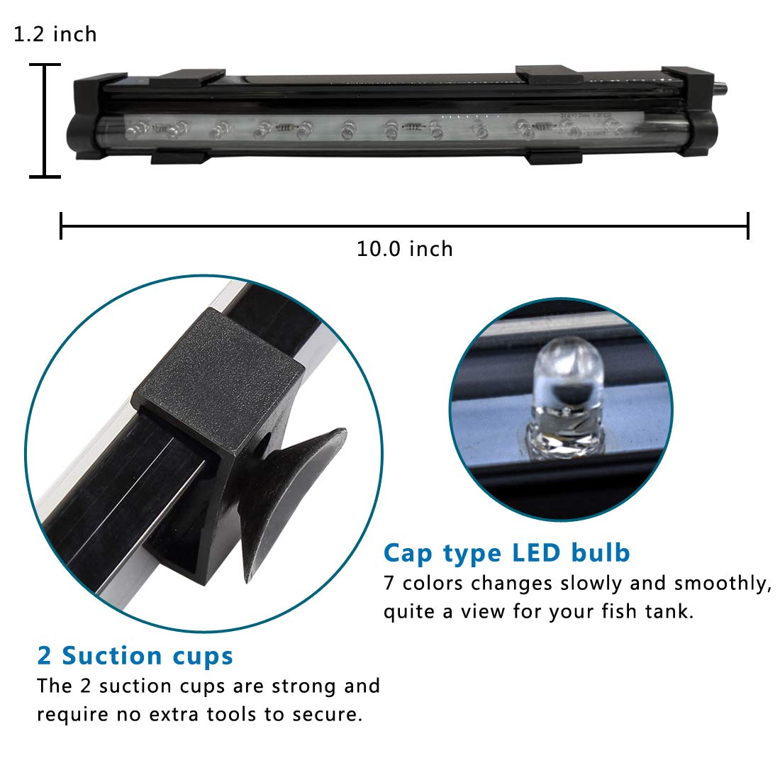 PULACO submersible LED bubble light providing underwater, steady illumination for fish.