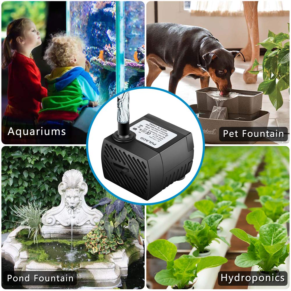 PULACO hydroponics or fountain setup with tubing for flexible circulation.