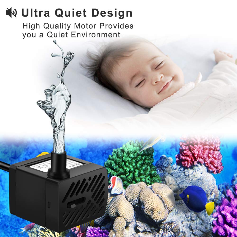 PULACO mini fountain pump nozzle and tubing setup for easy installation
