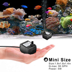 PULACO compact-dimension pump tucked inside a small tank for discreet setup.