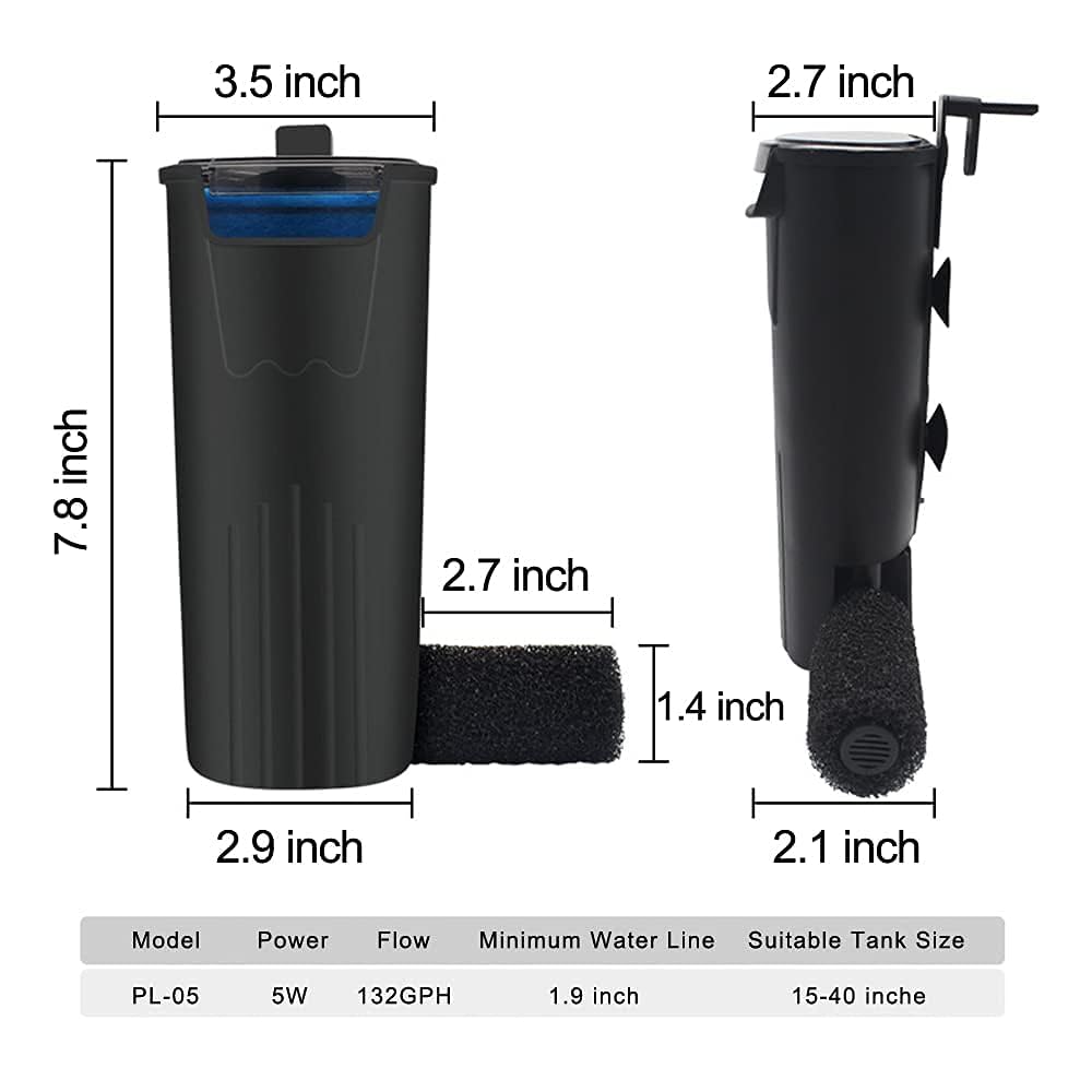 PULACO quiet 132GPH pump illustrating low-noise operation in compact filter