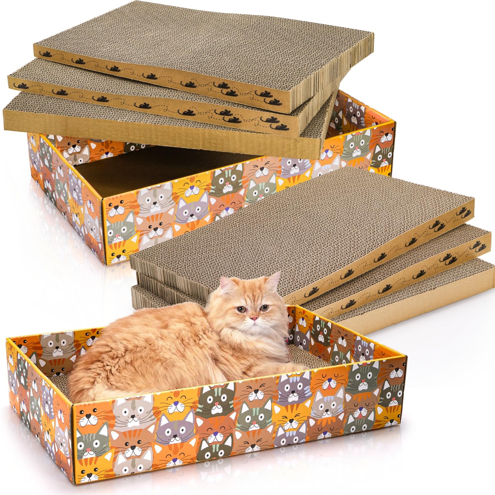 Pumtus cat scratching boxes set with durable corrugated surface for long lasting play
