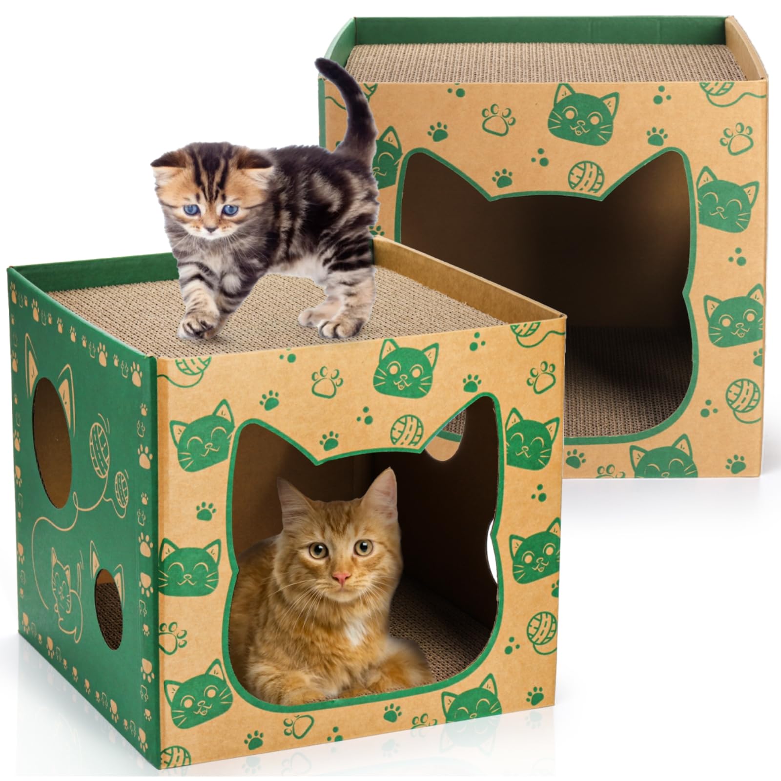 Pumtus two-pack cardboard cat houses ready for indoor cats