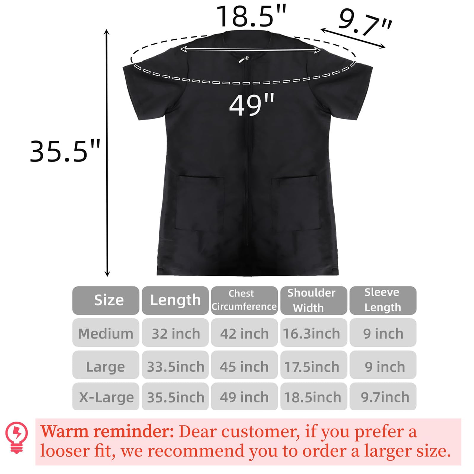 Pumtus waterproof pet grooming workwear back view shows full-length zipper for easy wear.