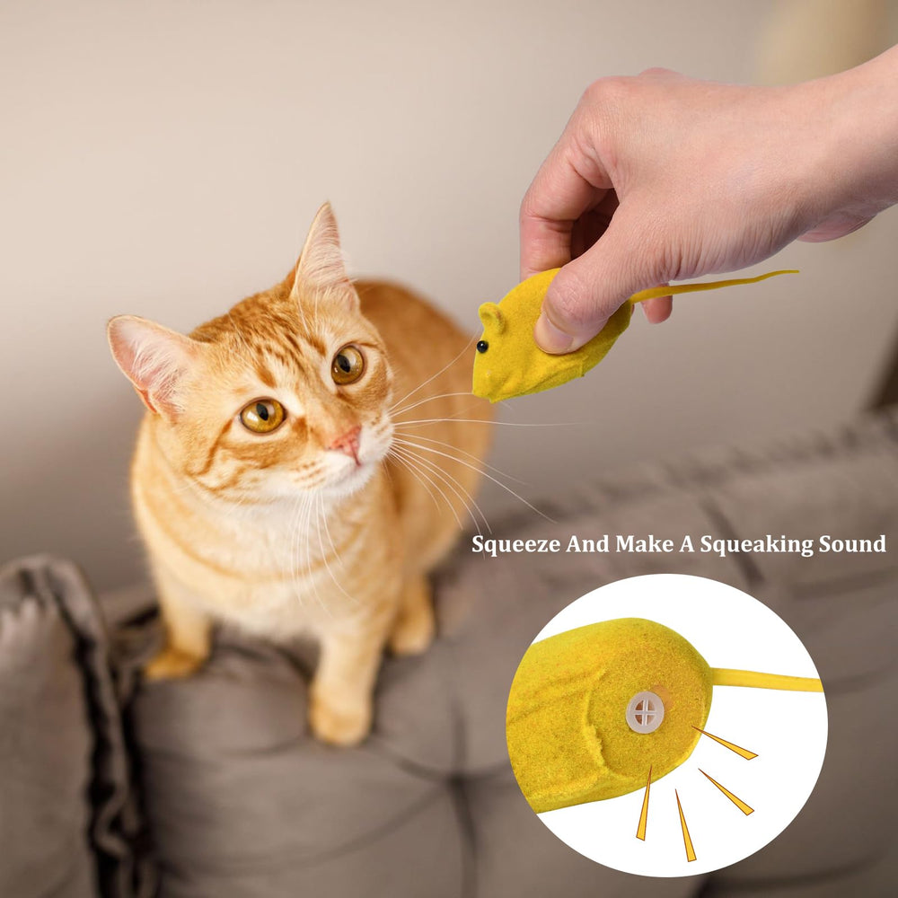 Pumwoy cat mouse toy in red with squeak entices play and encourages paw swats