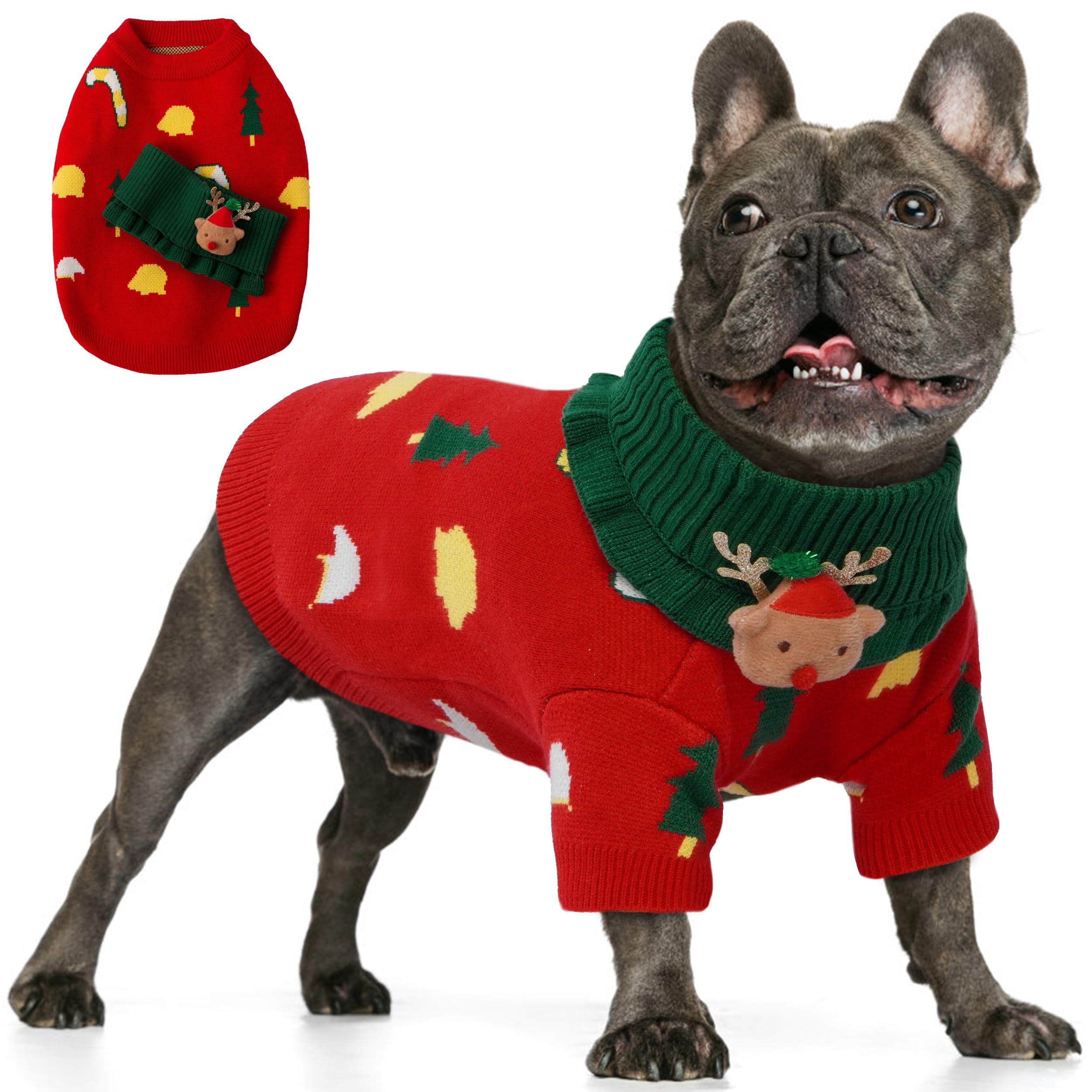 PUMYPOREITY French Bulldog sweater front view showing soft knit and snug fit.