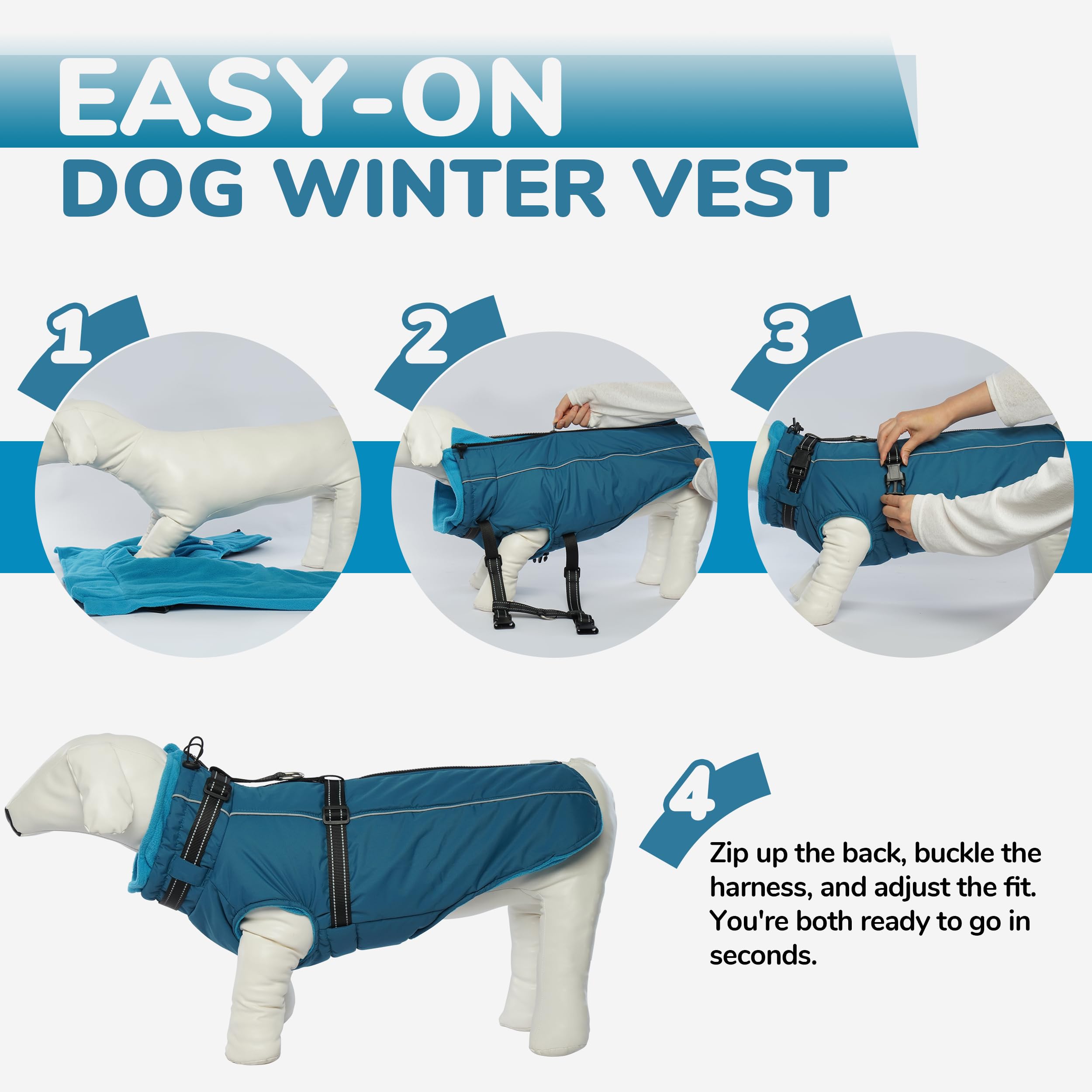 PUMYPOREITY size XL jacket fits large dogs with measured chest girth and back length.