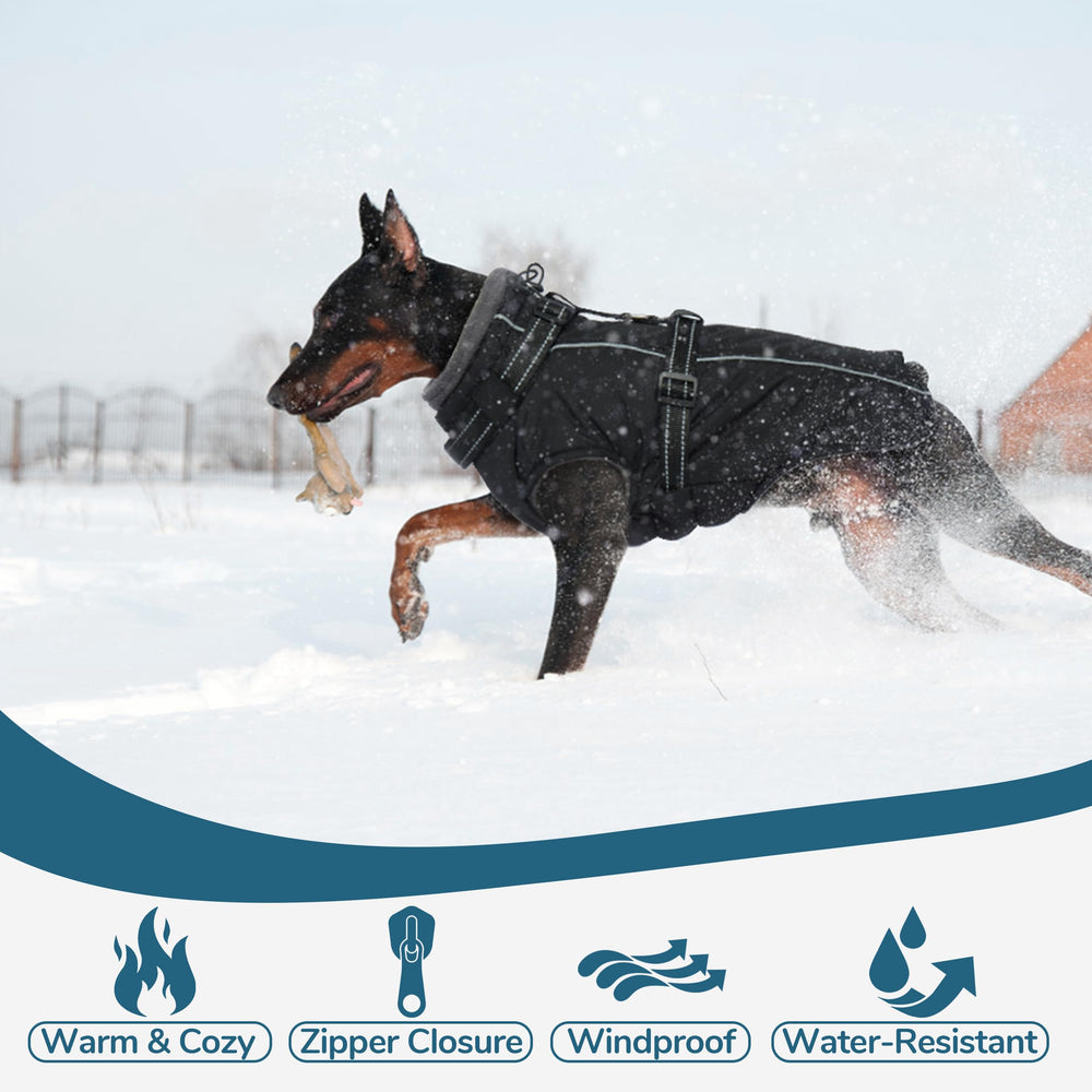 PUMYPOREITY waterproof and windproof outer layer keeps the coat dry in snowy conditions.