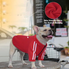PUMYPOREITY Bulldog Hoodie red neck zipper — easy wear for thick-neck bulldogs.