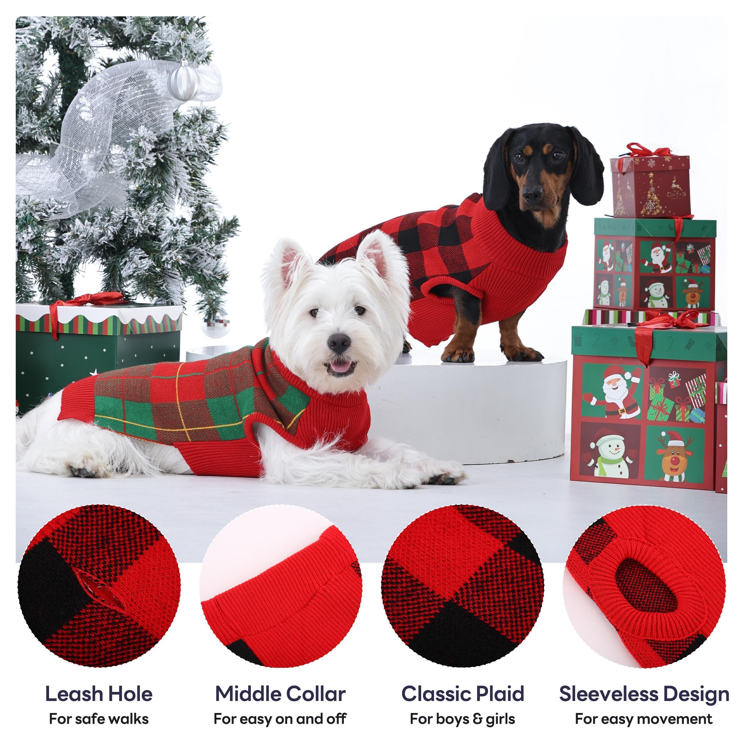 PUMYPOREITY Classic Plaid Dog Sweater close-up knit texture for warmth and softness