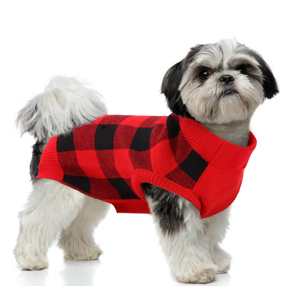 PUMYPOREITY Classic Plaid Dog Sweater front view for cozy autumn walks