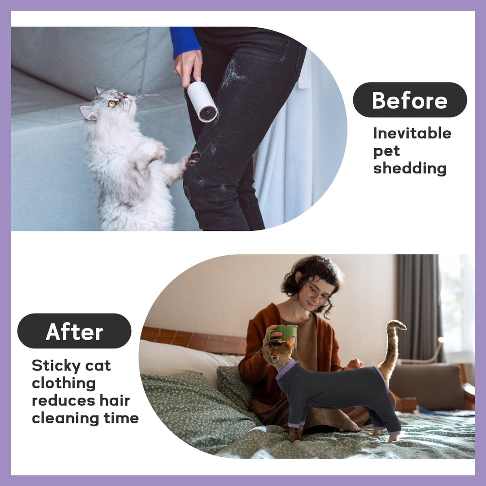 PUMYPOREITY Sticky Hair Cat Clothes recovery-surgery view highlights protective coverage during recovery.