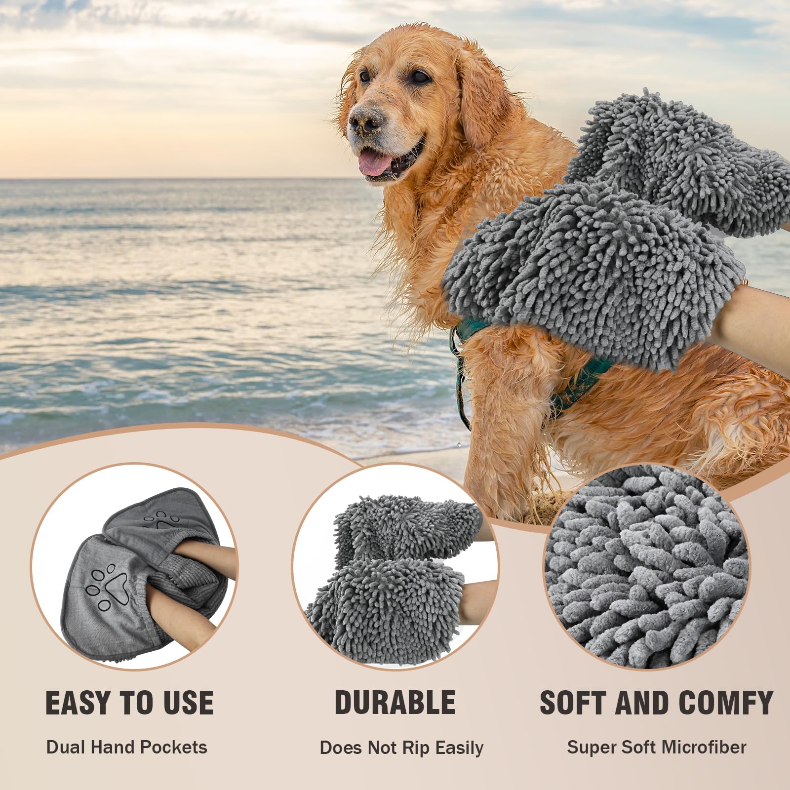 Puomue after-swim pet towel winds moisture away from fur efficiently.