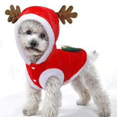 Puoyis pet Christmas costume hooded keeps pets warm and festive during outings.