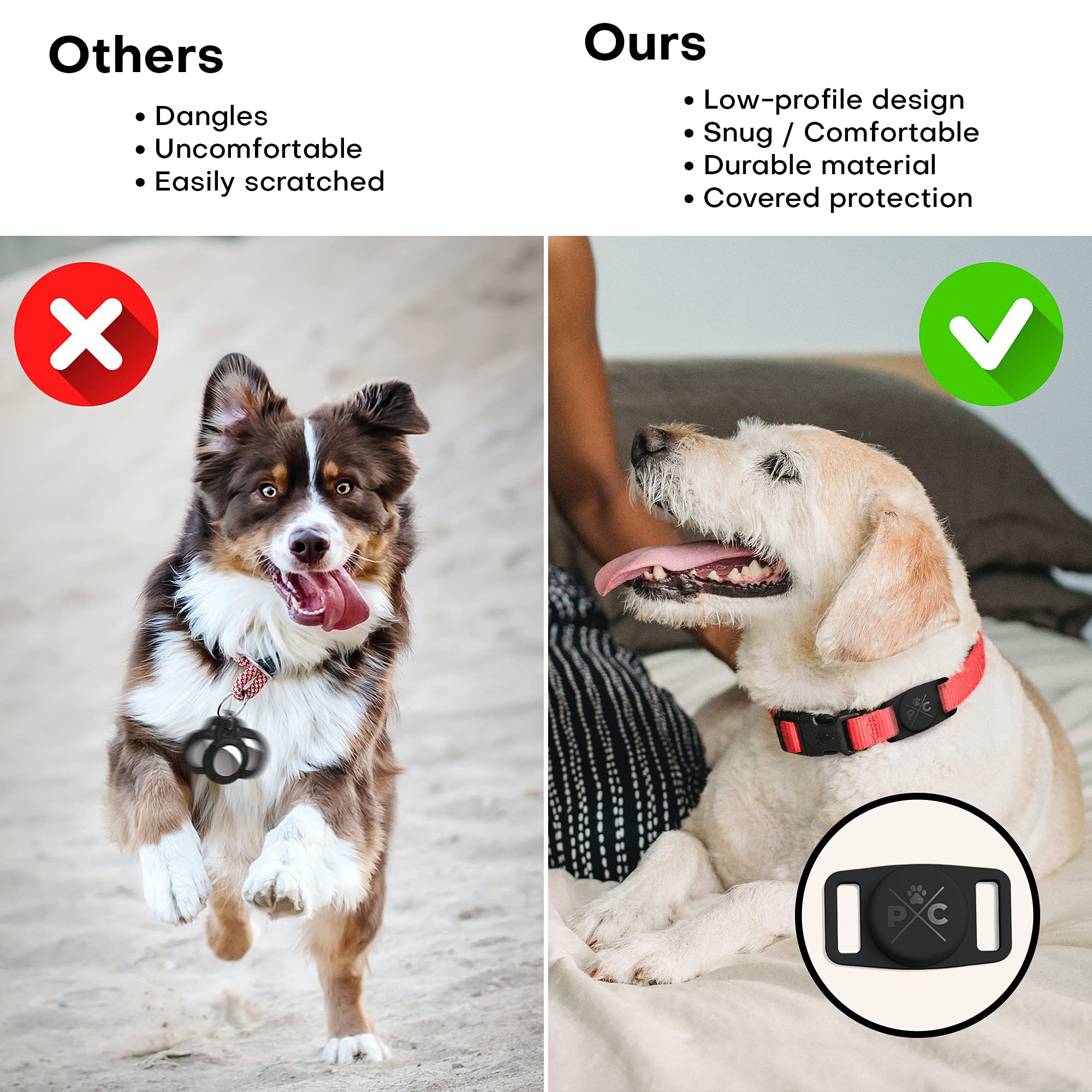 Pup Culture AirTag Dog Collar Holder made of durable silicone resisting scratches and bites.