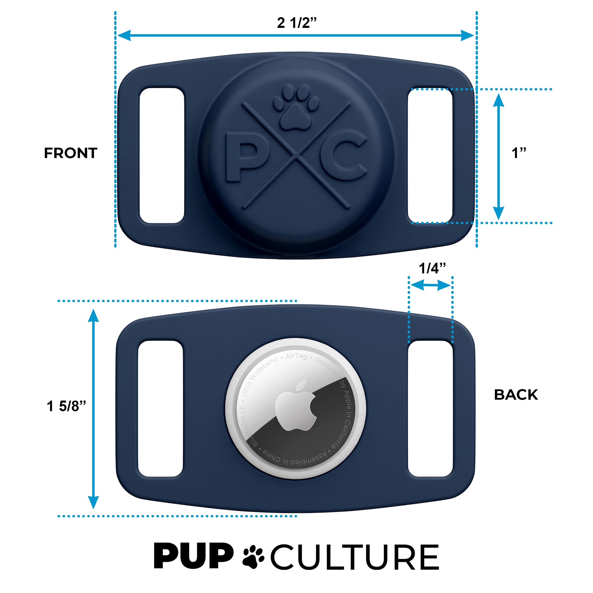 Pup Culture AirTag dog collar holder close-up showing silicone protection.