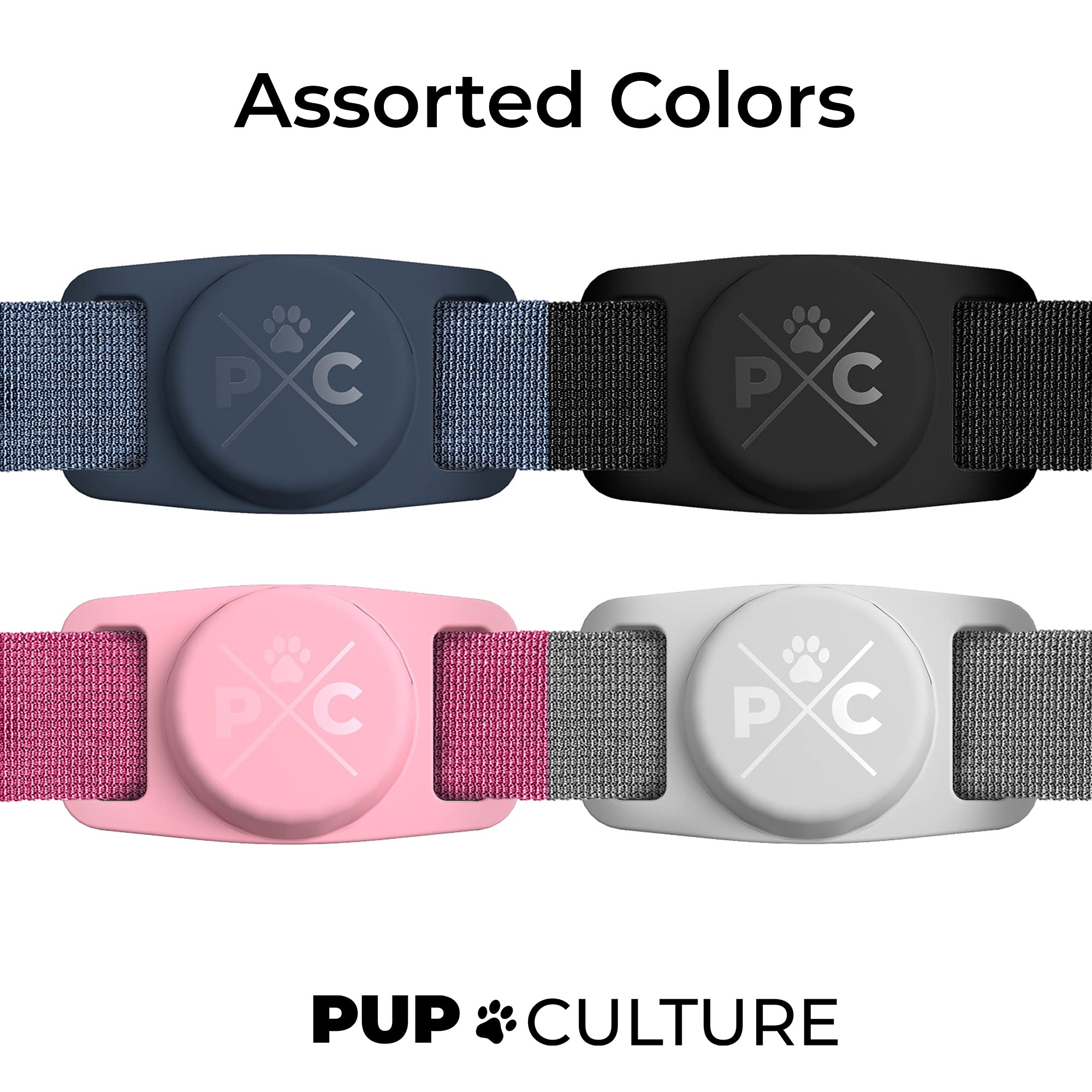 Pup Culture AirTag holder two-pack shown for multi-pet households.