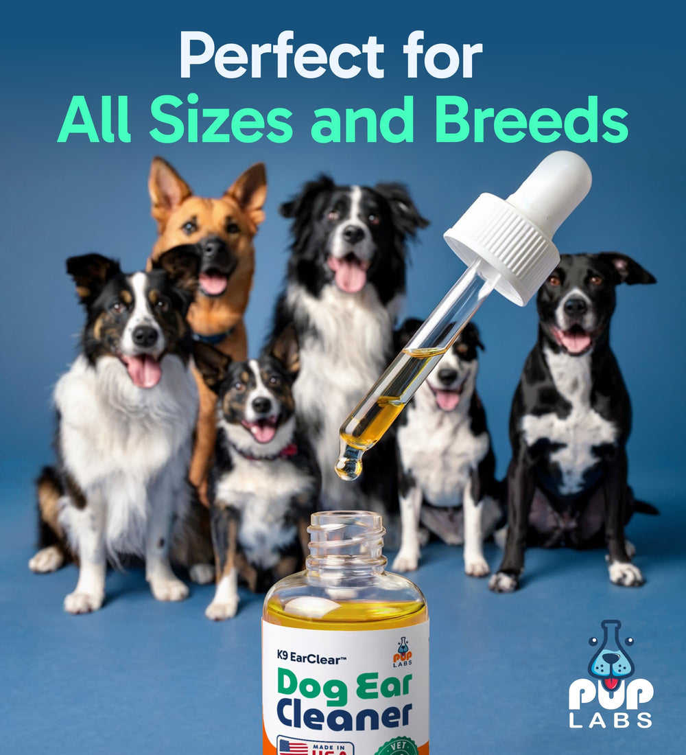 Pup Labs Ear Clear USA-made label signals vet-recommended quality.