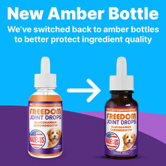 Pup Labs Freedom Joint Drops dosing dropper shows precise, simple dog administration.