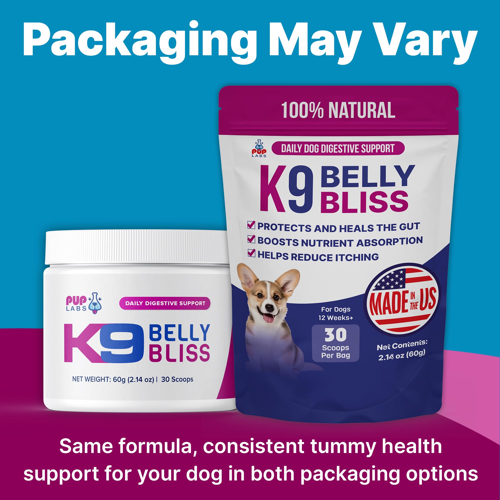 Pup Labs K9 Belly Bliss vet-approved label inspires trust.