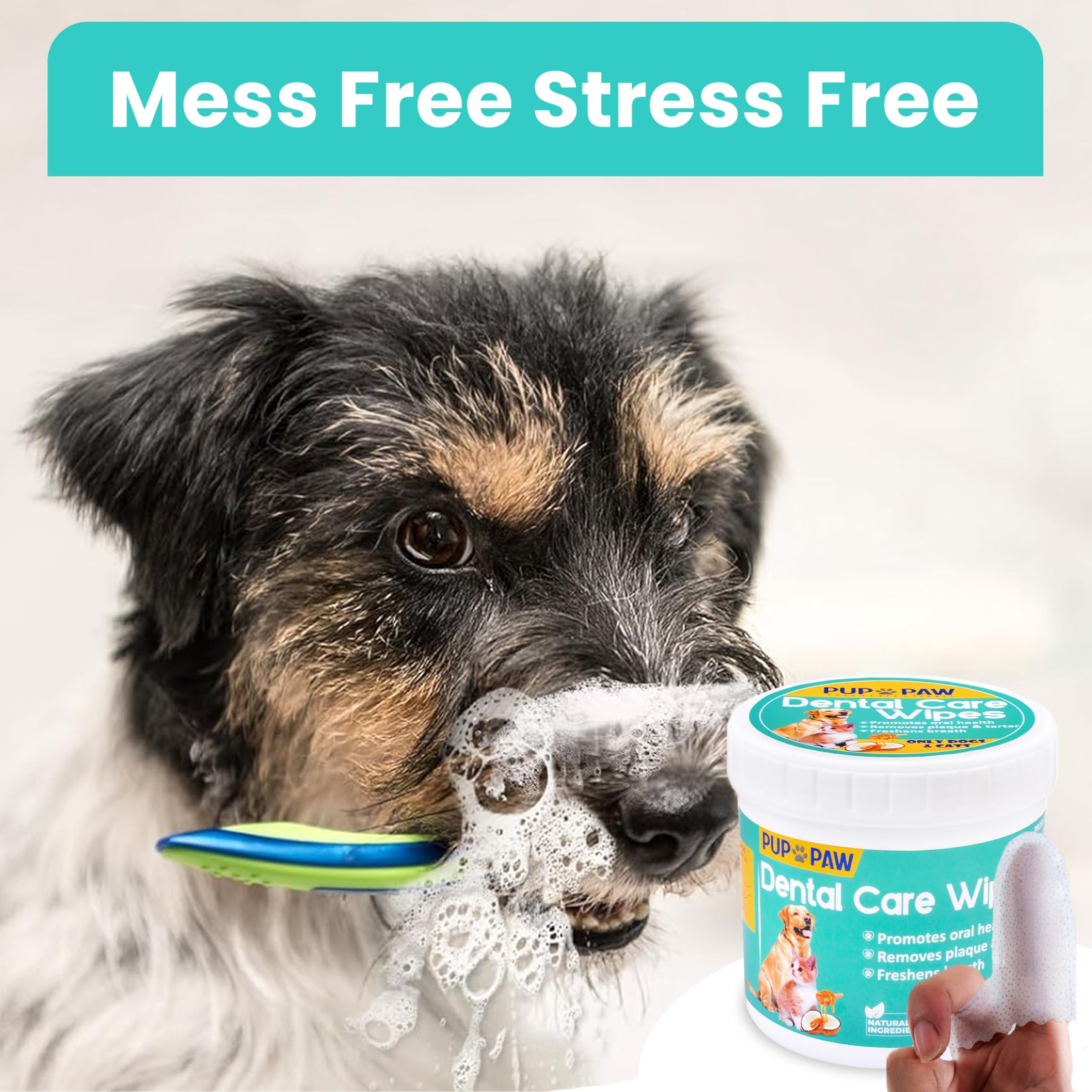 PUP PAW Premium dog teeth wipes breath-freshening effect in action.