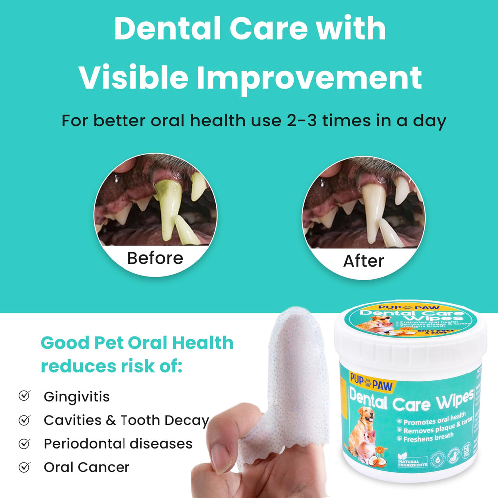 PUP PAW Premium dog teeth wipes quick-clean routine facilitates hassle-free brushing.