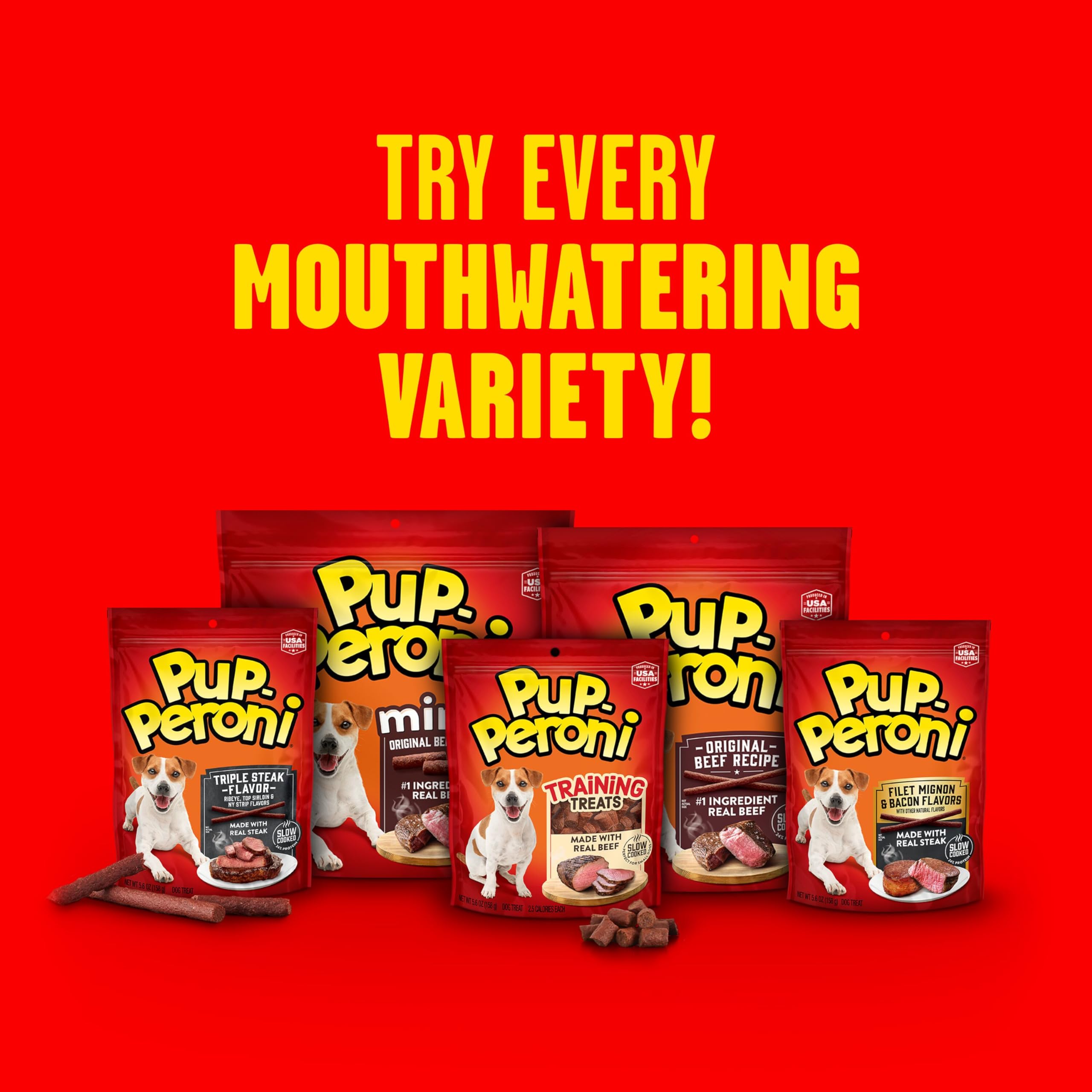 Pup-Peroni dog enjoying a treat during a happy moment.