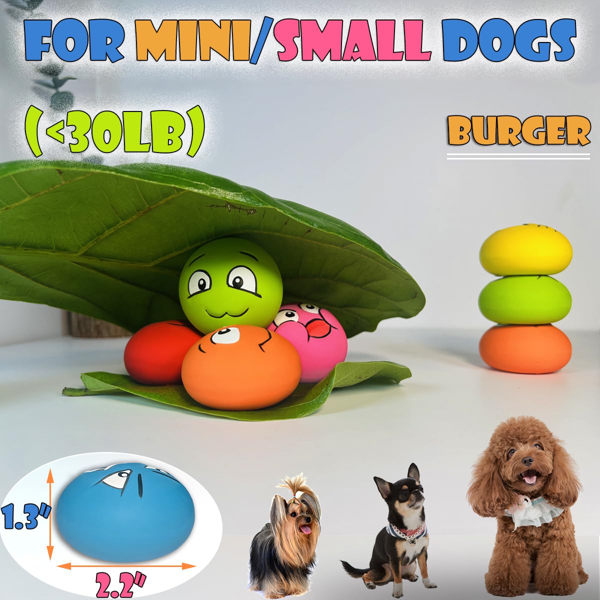 PUPATTIC small dog toy shows 2-2 inch size for safe chewing and squeak play.
